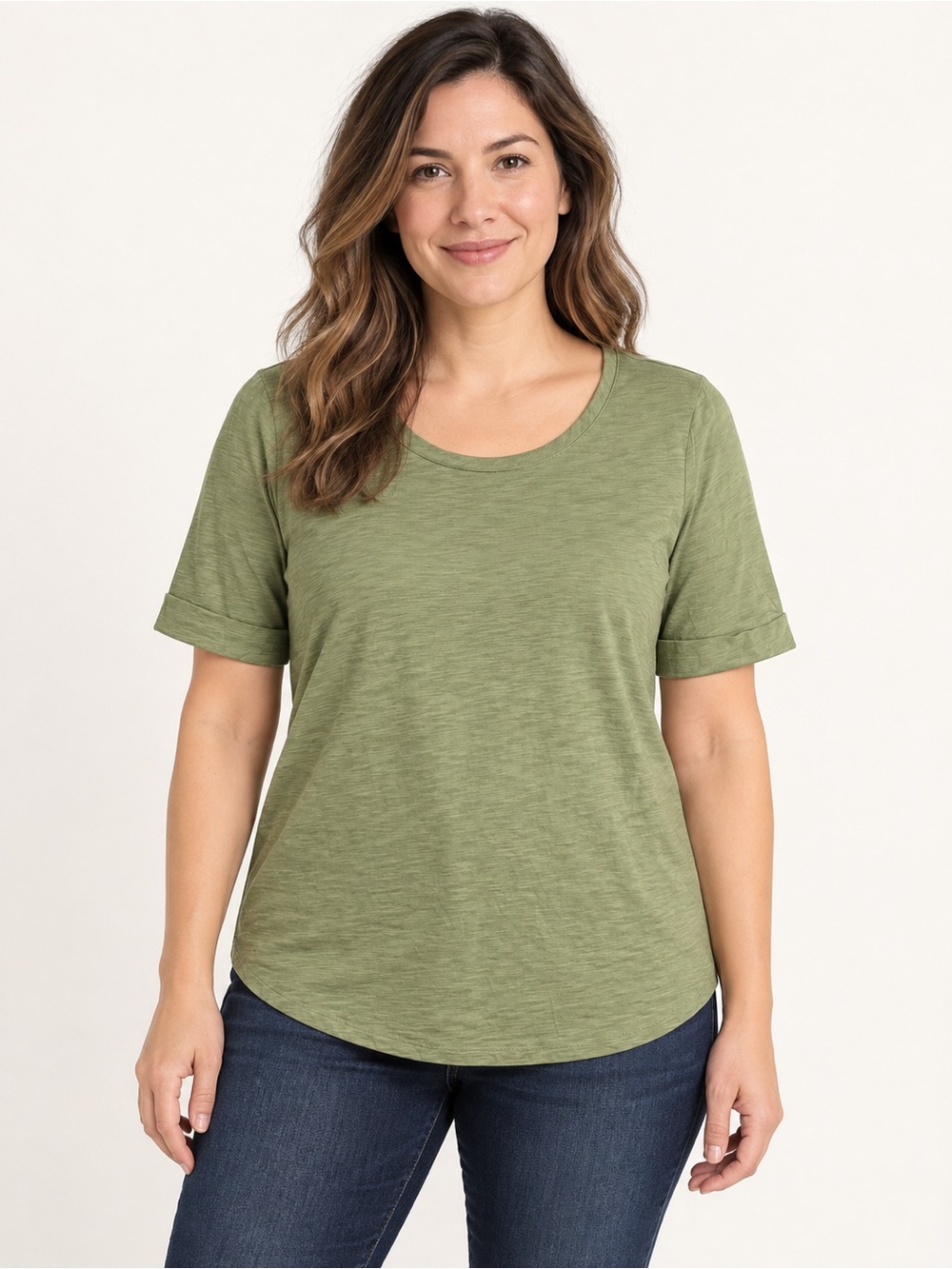 Talbots Olive Green Cotton Modal Top Size